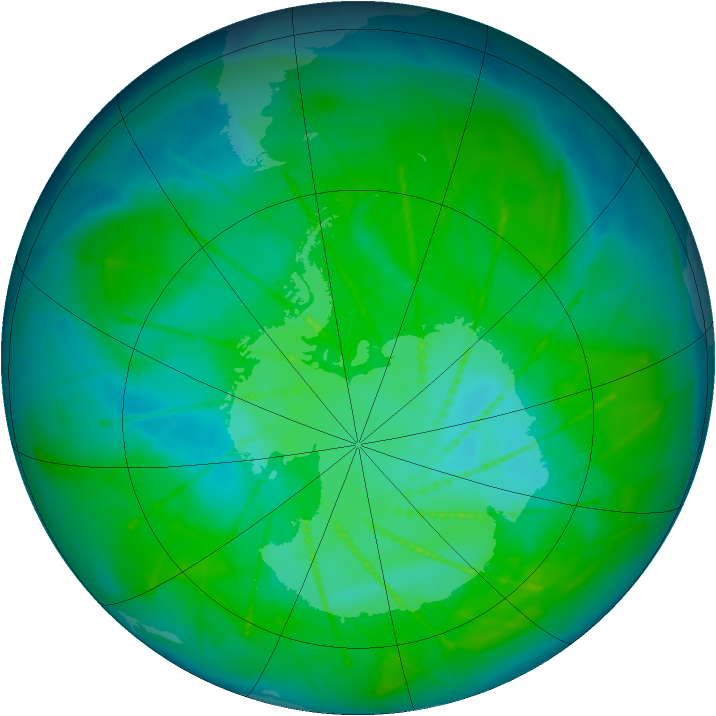 Antarctic ozone map for 01 January 2010